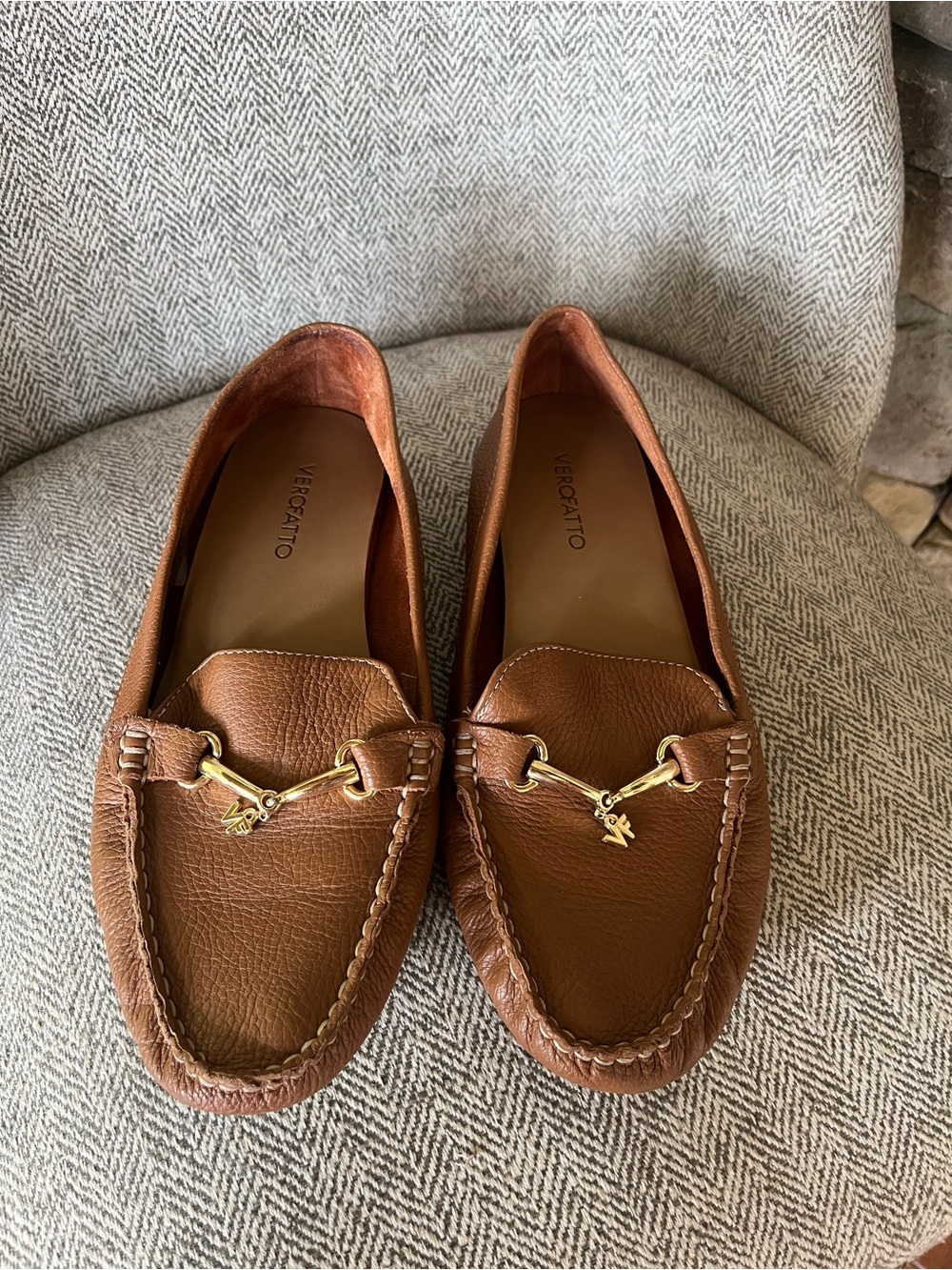Verofatto Brown Leather Loafers Women’s Size 6 Gold Hardware Made in Brazil